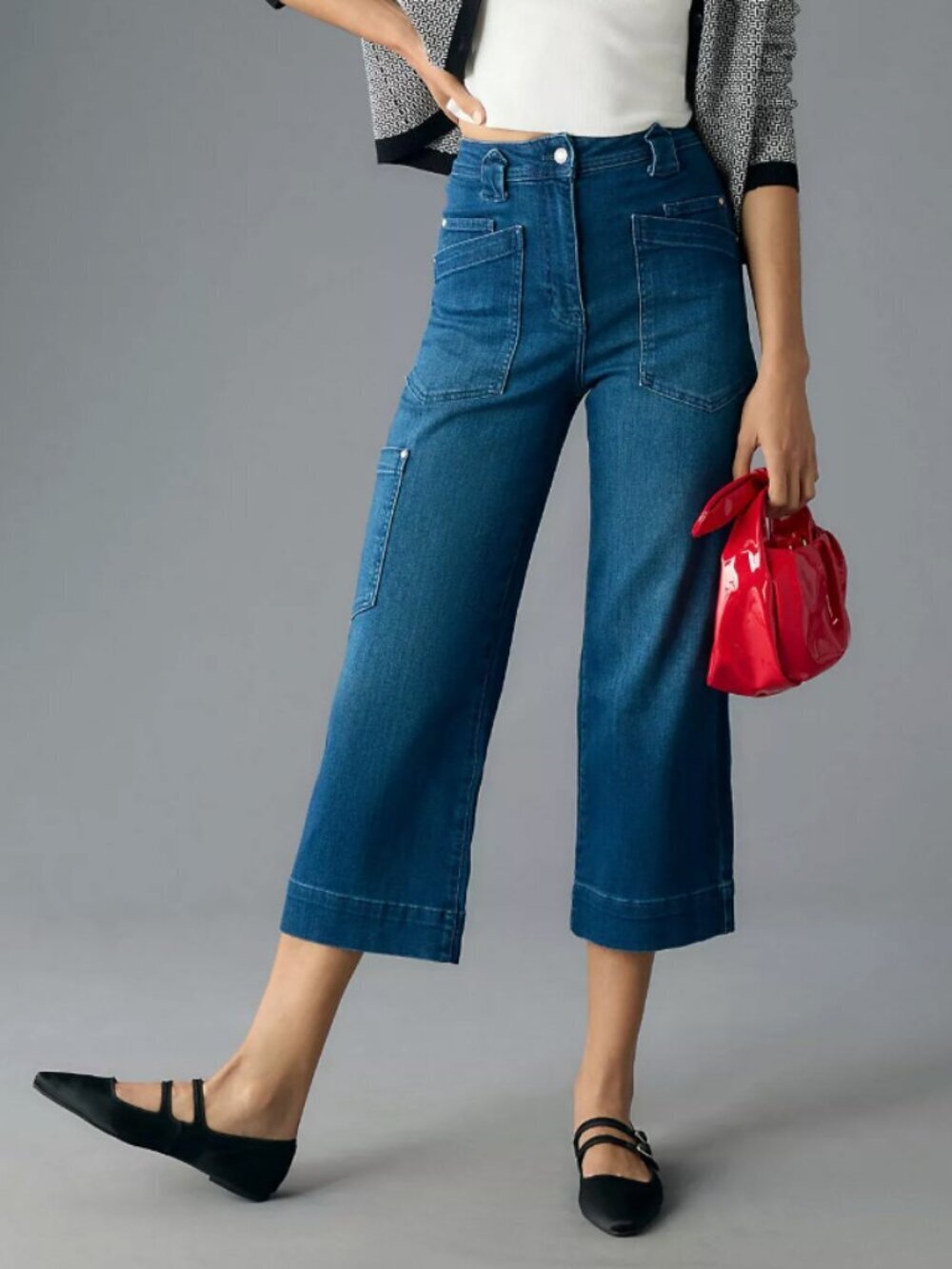 Maeve Anthropologie Carpenter Cropped High Rise Wide Leg Jeans Dark Blue, sz 28